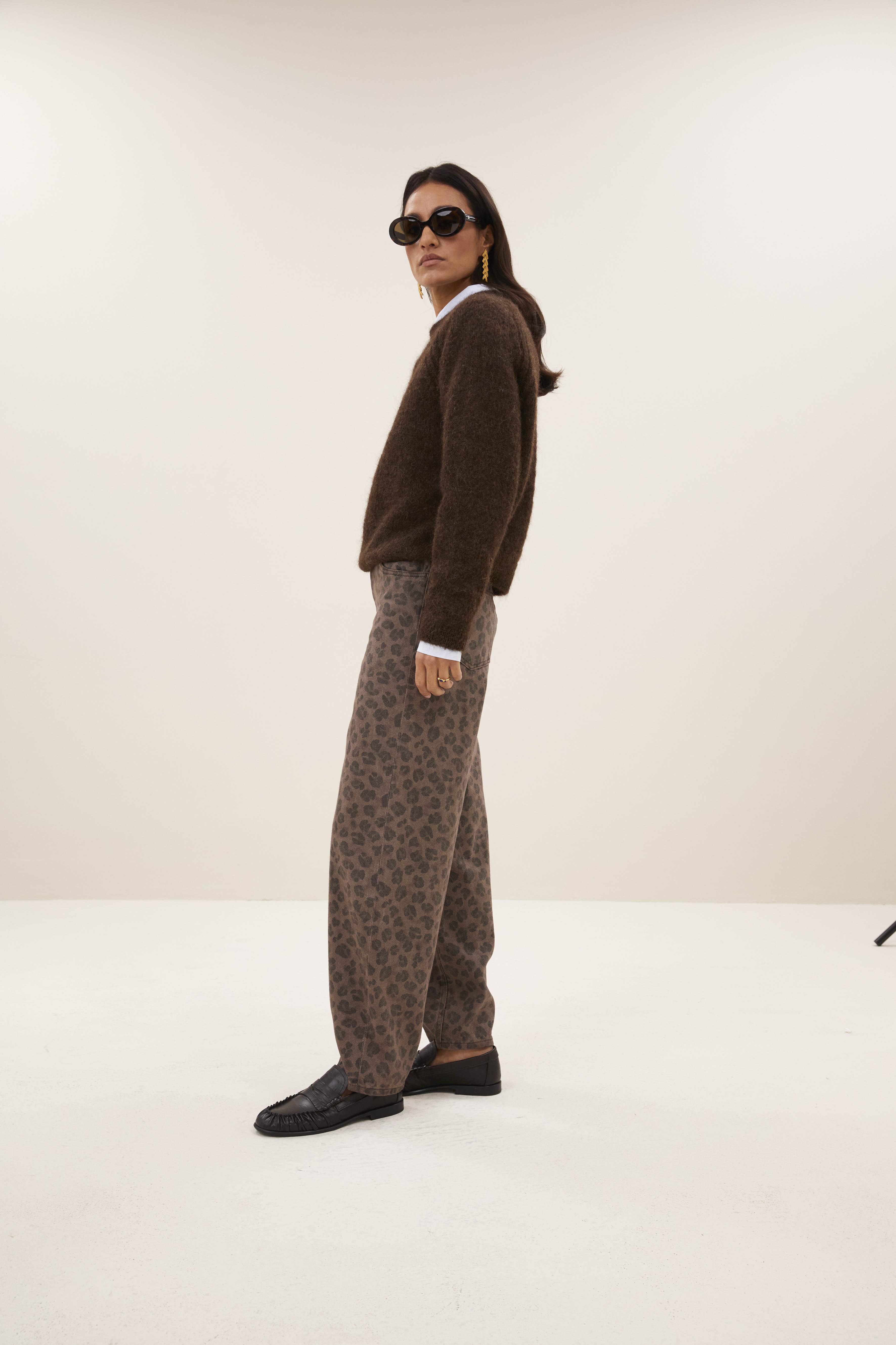 By-Bar Lew Cheetah Chocolat Pants Damen High Waist Hose braun